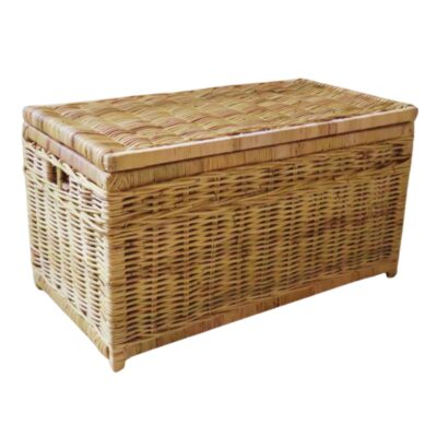 Grote rieten opbergmand met deksel in naturel