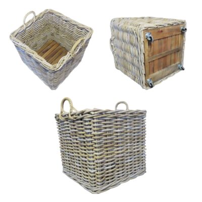 Vierkante rotan mand met wielen