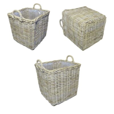 Vierkante rieten mand met hengsels en plastic