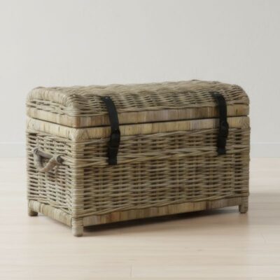 Rieten opbergmand met bolle deksel