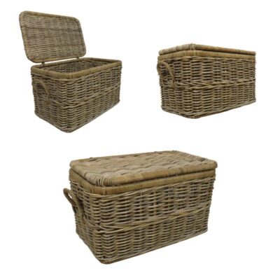 Rieten mand met deksel en hengsels