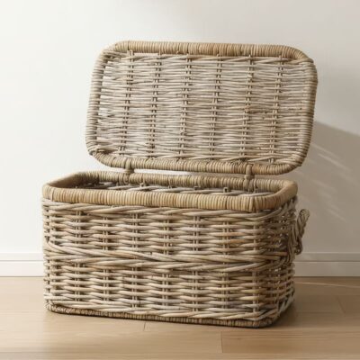 Rieten opbergmand met deksel kopen