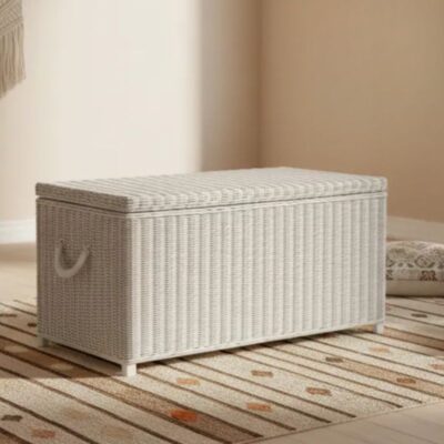 Grote witte rotan opbergmand met deksel