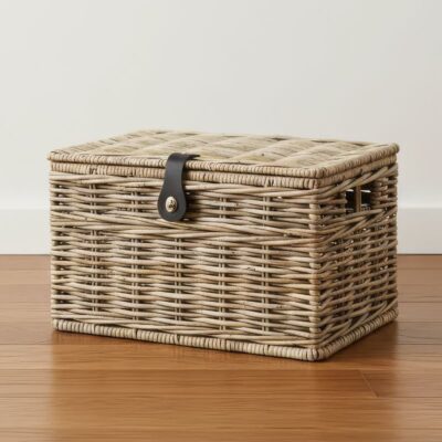 Rotan opbergmand met leder