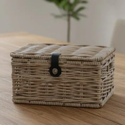 Authentieke Rieten Mand Met Deksel | H35xB28 cm - Rene Houtman
