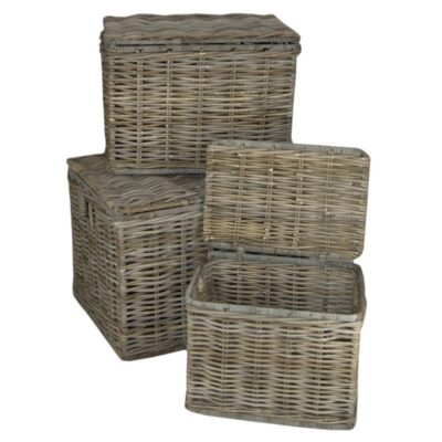 Rieten opbergmanden met deksel kopen