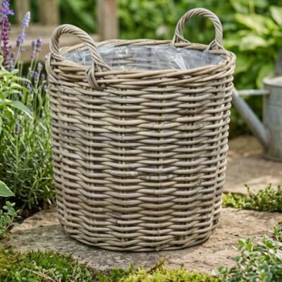 Ronde rotan mand met plastic en hengsels