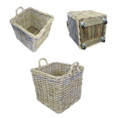 Vierkante rieten mand met wielen