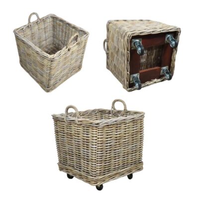 Vierkante rotan mand met wielen