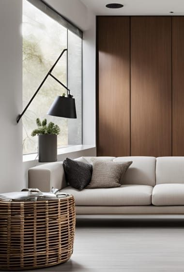 Modern interieur met rotan mand
